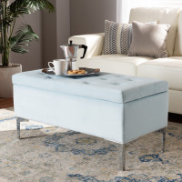 Baxton Studio WS-20093-Light Blue Velvet/Silver-Otto Mabel Modern and Contemporary Transitional Light Blue Velvet Fabric Upholstered Silver Finished Storage Ottoman